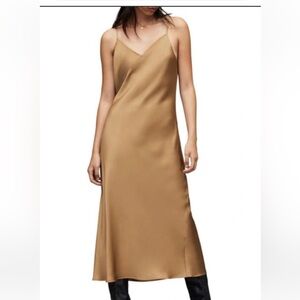 All Saints One Silk Dress in Tan